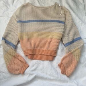 Billabong Women's Sweater in Cream, Blue, and Peach